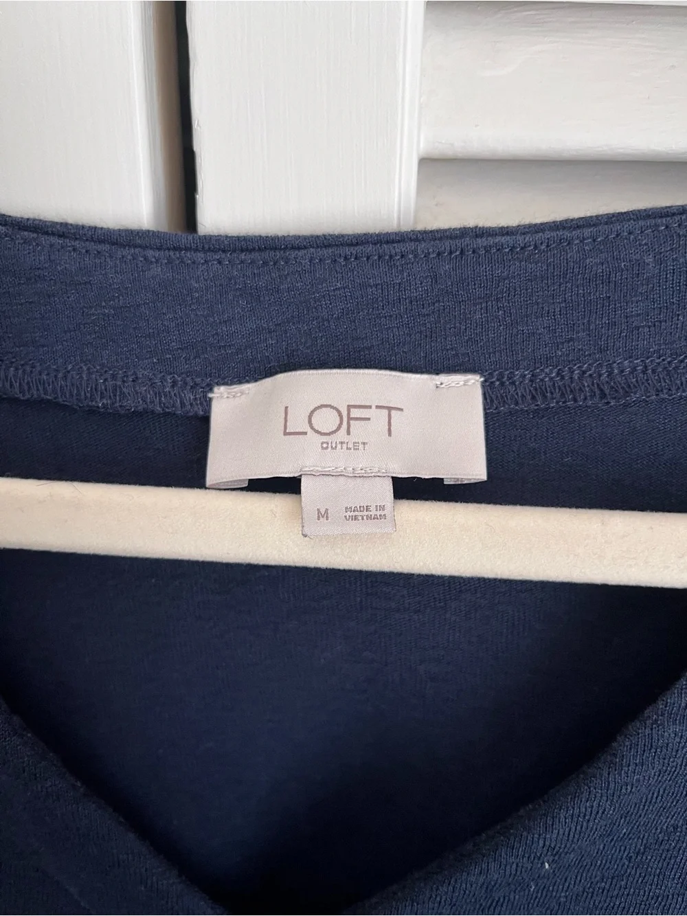 LOFT Navy V-Neck Puff Sleeve Top